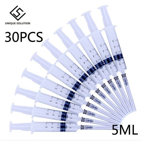 Seringue Jetable De 5ml Pour L'industrie Du Plastique, Avec Aiguilles, Injecteur Stérile De 5ml, 30 Pièces