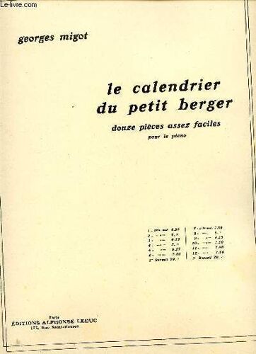 Le Calendrier Du Petit Berger - Douze Pieces Assez Faciles Pour Piano - N°9