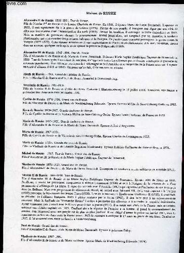 Genealogie De : Maison De Rafelis, Remusat, Reynat, Rigaud, Rochechouart, Rohan, Rolin, Roncherolles, Rouault, Rousselet, Roux, Russie   / (Ensemble De Documents De Recherches).