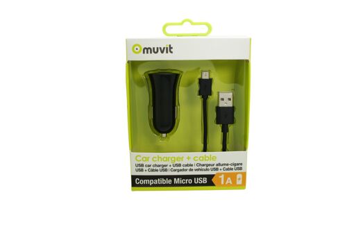 MUVIT - Adaptateur allume-cigare (voiture) - 1 A (USB (alimentation uniquement)) - sur le câble : Micro-USB - noir
