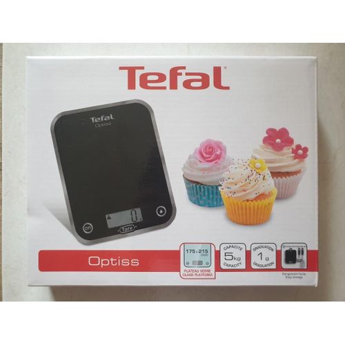 Balance De Cuisine Tefal Optiss Noire Réf. Bc5005 - Plateau Verre - 5 Kg - Graduation 1g - 2 Piles Lr03