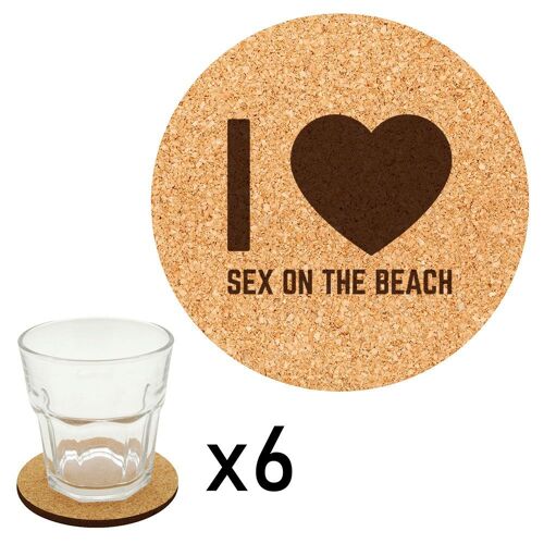 Lot De 6 Dessous De Verre En Liège Gravés I Love Sex On The Beach
