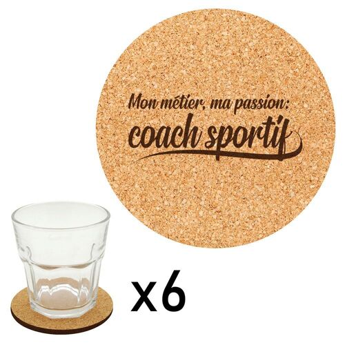 Lot De 6 Dessous De Verre En Liège Gravés Métier Passion Coach Sportif