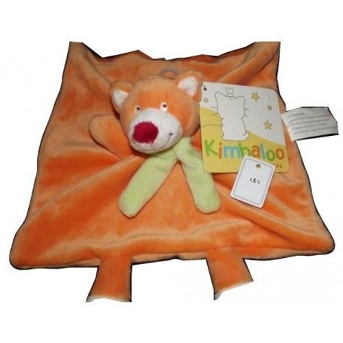 Doudou Plat Renard Kimbaloo Orange Écharpe Verte La Halle 25 Cm
