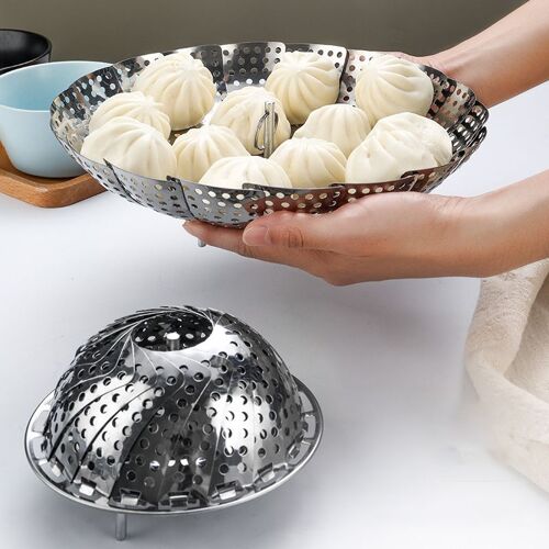 Panier À Vapeur En Acier Inoxydable, Plat Pliant, Ustensile De Cuisine En Maille Extensible