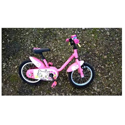 Velo Decathlon Petit Enfant 14 P Ticha Rose B'twin Acier 14" Ajustable Vtc Bicyclette Tres Solide Roues Libres Pneus Gonflables A Crampons Btwin Carter Coque Protection Securit Facile Sport Equilibre 