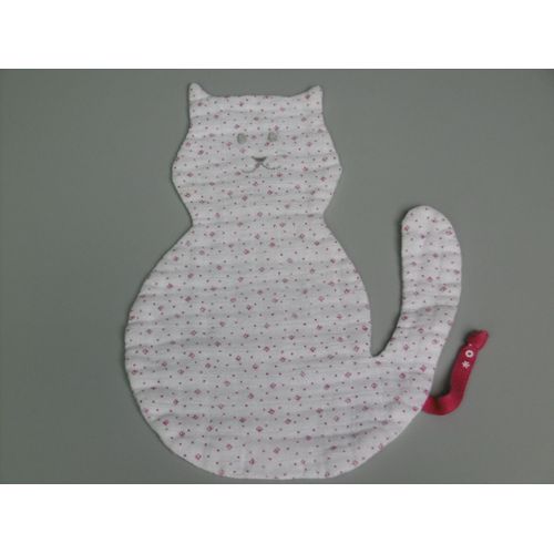 Doudou Chat Plat Blanc Rose Dpam