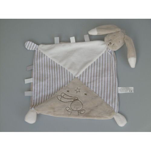 Doudou Lapin Plat Blanc Beige Auchan
