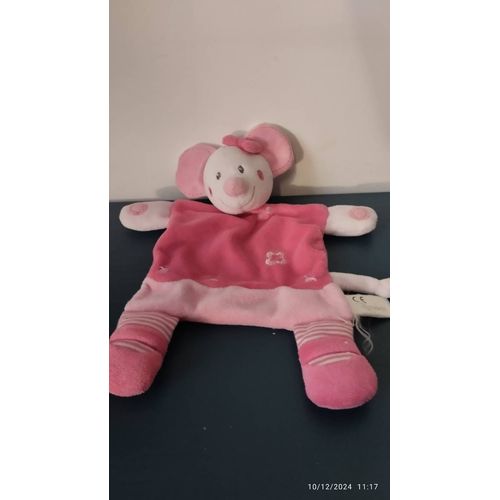 Doudou souris rose jambes rayées Nicotoy