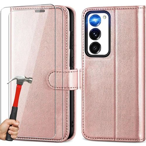 Coque Pour Samsung Galaxy S23+ / S23 Plus + 2 Verres Trempés - Coque Effet Cuir Élégant Rose - Booling