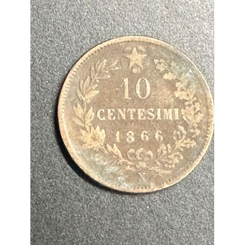 Pièce De Monnaie Italie 10 Centesimi Vittorio,Emanuele Ii 1866