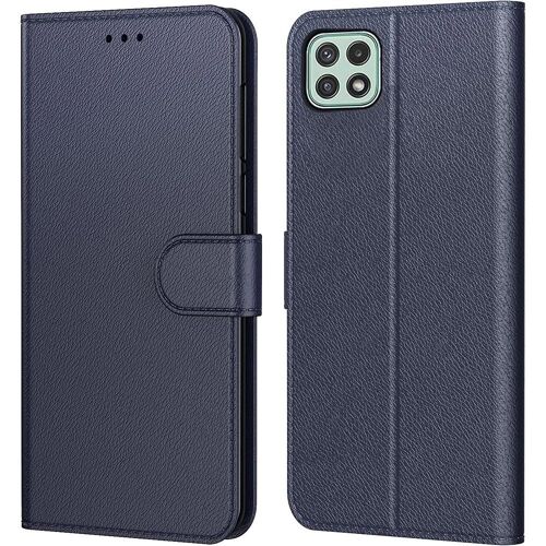 Coque Pour Samsung A22 5g (6.6'') Bleu Marine Anti Rayure Porte-Carte Couleur Unie Anti-Choc Portefeuille Souple