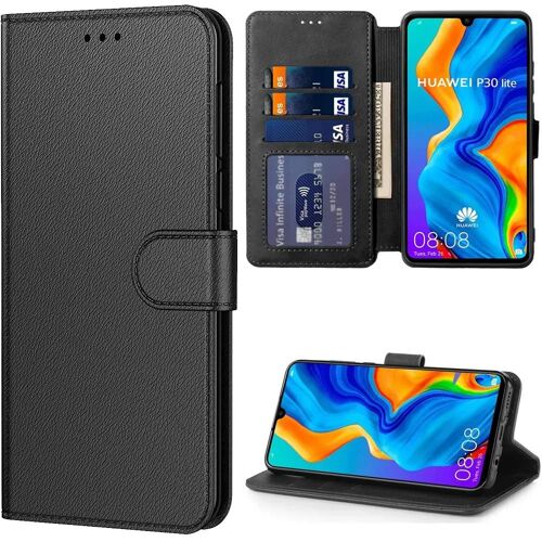 Coque Huawei P30 Lite (6.15'') Effet Cuir Antichoc Integral Portefeuille Noir