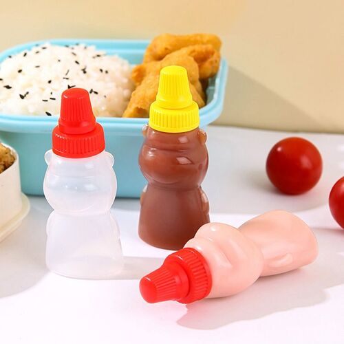 Mini Bouteille D'assaisonnement En Forme D'ours, 2 Pièces/Paquet, Bouteille De Ketchup Portable, Conteneur De Salade Pour Boîte À Déjeuner Bento, Accessoires De Cuisine