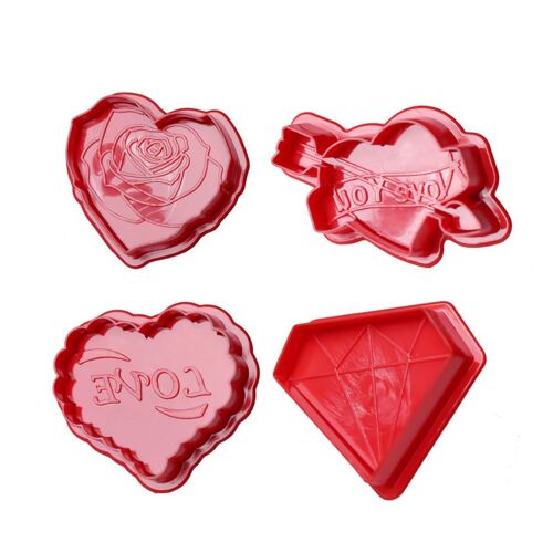 Moule À Gâteau En Silicone Pour La Saint-Valentin, 4 Pièces, Pour La Gelée De Glaçage Rose, Fait À La Main, Pochoir Pour Noël