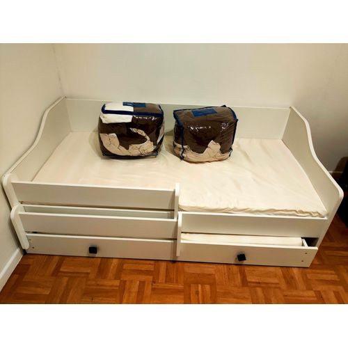 Lit Gigogne Double Enfants Eryk 80x160 Avec 2 Matelas, 2 Sommiers