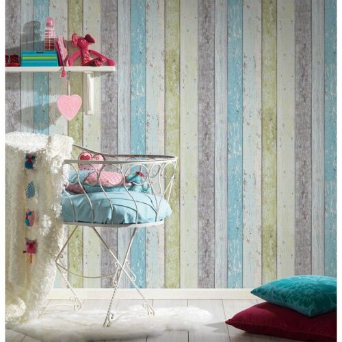 Papier vinyl intissé planches vert bleu