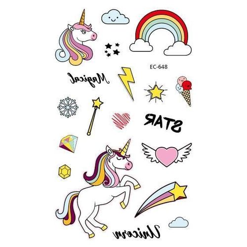 Tatouage De Licorne De Dessin Animé Mignon Pour Enfants, Faux Autocollant De Tatouage Temporaire Imperméable Pour Enfants