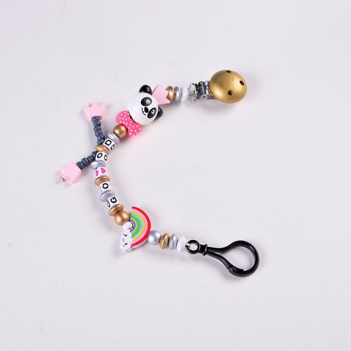 Chaînes De Sucette En Bois Et Silicone Pour Bébé, Fait À La Main, Perles De Sécurité, Chaîne De Panda Factice, Clips De Sucette Écologiques, Chaîne De Support