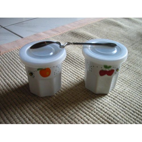 Ensemble De 2 Petits Pots Pour Miel Ou Confiture + Cuillère Spécifique Décor Abeille