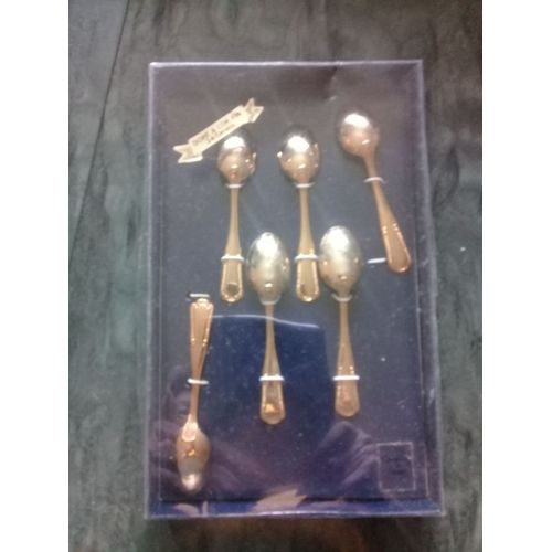 6 Petites Cuilleres Dore A L'or Fin 24 Carats