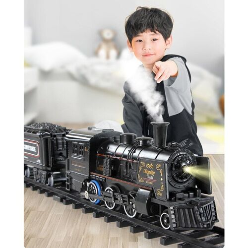 Jouet de Simulation de Train à vapeur électrique, ensemble de jouets, piste de pulvérisation de Train en alliage, jouet de bricolage avec son et lumière, ensemble de chemin de fer pour enfants