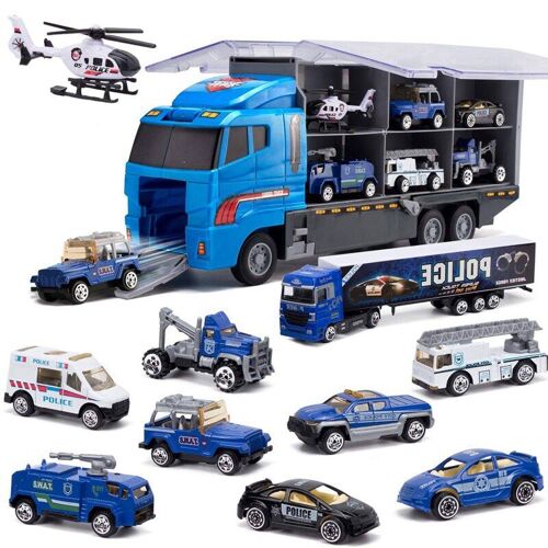 Camion De Transport De Police 10 En 1, Mini Voiture Jouet Moulé Sous Pression, Ensemble De Jouets Pour Voiture Chargée