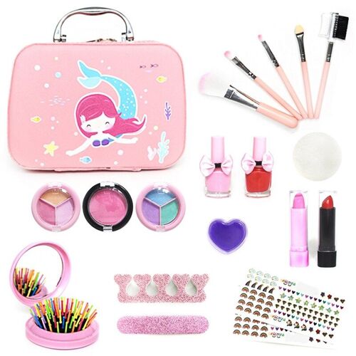Ensemble de jouets de maquillage pour enfants, ensemble de beauté cosmétique avec boîte à cosmétiques pour petites filles, cadeau d'anniversaire de princesse, jouets à la mode
