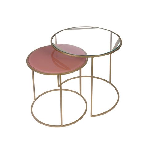 Tables D'appoint Gigognes En Verre Teint? Rose Et M?Tal Dor? (Lot De 2) Jane