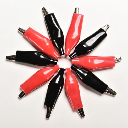 Pince Crocodile électrique en métal, 44MM, 10 pièces/lot, pince Crocodile pour tester la sonde mètre noir et rouge avec botte en plastique