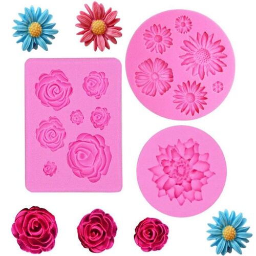 Moules En Résine Pour Gâteau En Silicone, Roses, Fleur, Marguerite, Petite Fleur, Bijoux, Outils D'art, 3 Pièces/Lot