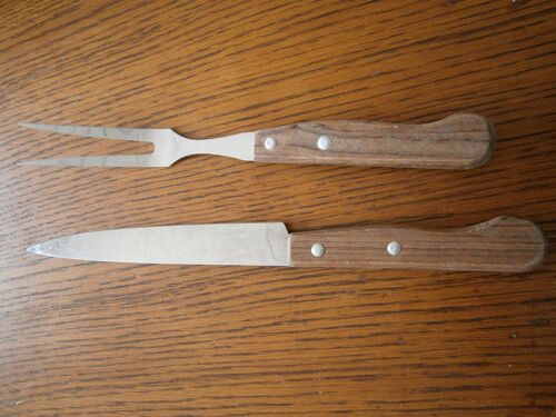 Fourchette 2 Dents + Couteau En Inox Manche En Bois