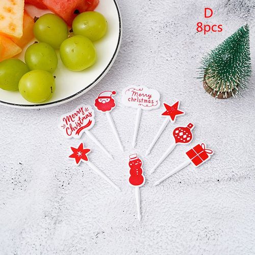 Fourchette À Fruits De Noël Pour Enfants, Mini Dessin Animé, Collation, Choix De Dessert, Gâteau, Déjeuner Bento, Décoration De Fête, Mignonnes Fourchettes 8 Pièces/Ensemble