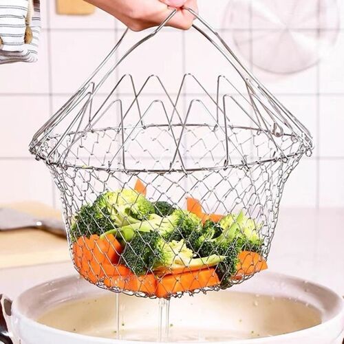 Multifonction Pliable Vapeur Rincer Souche Frire Chef Français Panier Égouttoir Panier Magique Maille Crépine Panier Net Outils De Cuisine