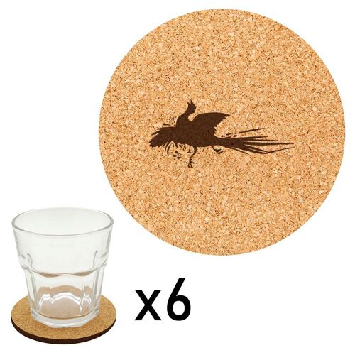 Lot De 6 Dessous De Verre En Liège Gravés Oiseau 6
