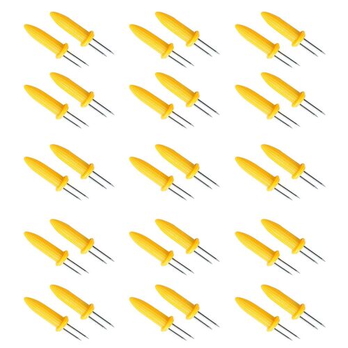 Porte-Maïs En Acier Inoxydable, Sur Les Brochettes Cob, Antidérapants, Pour Barbecue, Avec Double Fourchette, Multifonctionnel, 30 Pièces