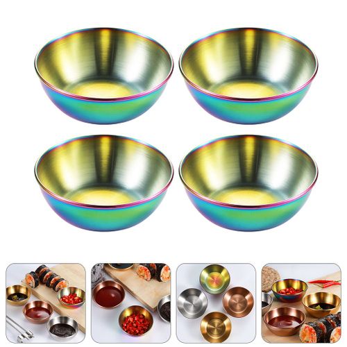 Assiette En Acier Inoxydable Pour Épices En Vrac, Bols À Pincer, Plat De Dégustation, Ketchup, Trempage Standardisaissce, Assiette À Dessert, 4 Pièces