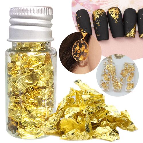 Feuille Métallique Non Comestible, 2 Bouteilles, Diy, Feuille D'or Brillante, Flocons De Luxe En Résine, Décoration Artistique, Artisanat, Dorure, Fournitures Pour La Fabrication De Bijoux