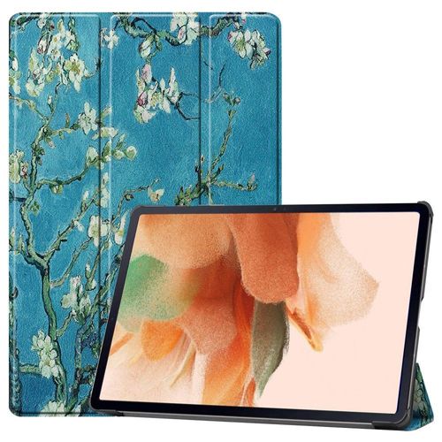 Housse Etui Coque Pochette Simili Cuir Pour Samsung Galaxy Tab S7 Fe / S7 Plus / S8 Plus T730 / T736 / X800 / X806 (12,4 Pouces) - Fleurs