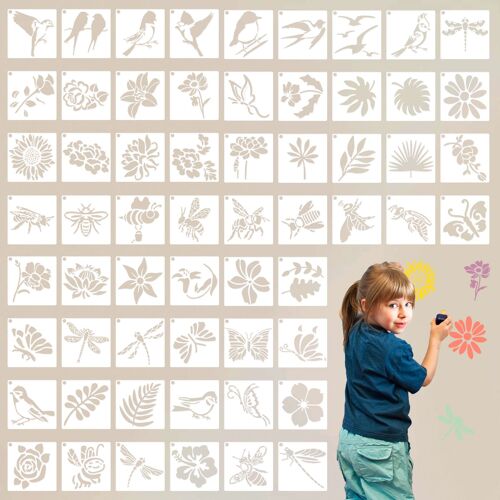 Pochoirs De Peinture Réutilisables Sur Toile De Bois, 60 Pièces, Modèles D'art Assortis, Modèles De Dessin, Décoratifs, Oiseaux, Fleurs