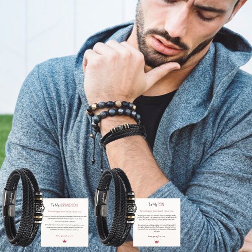 Bracelet En Cuir Tressé Avec Boucle Magnétique En Acier Inoxydable, Pour Hommes, À Mon Fils Ou Petit-Fils, Fait À La Main