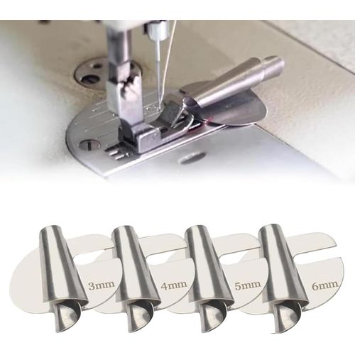 KAL-Lot De 4 Pieds-De-Biche Pour Machines À Coudre Surjeteuse, Accessoires De Couture, Pied À Ourlet Roulé, Pied Inhibiteur De Défilement Courbé Industriel Domestique (3 Mm ¿ 6 Mm)