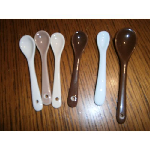 Cuillères À Café En Porcelaine Blanche, Marron , Beige Lot De 6