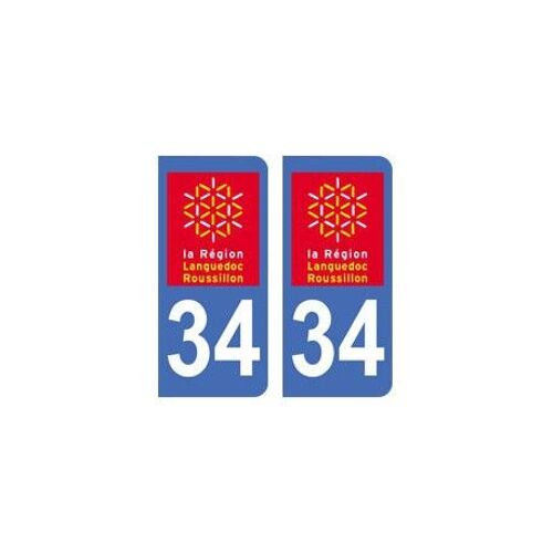 34 Hérault Autocollant Plaque Sticker Département - Couleur : Droits - Angles : Droits