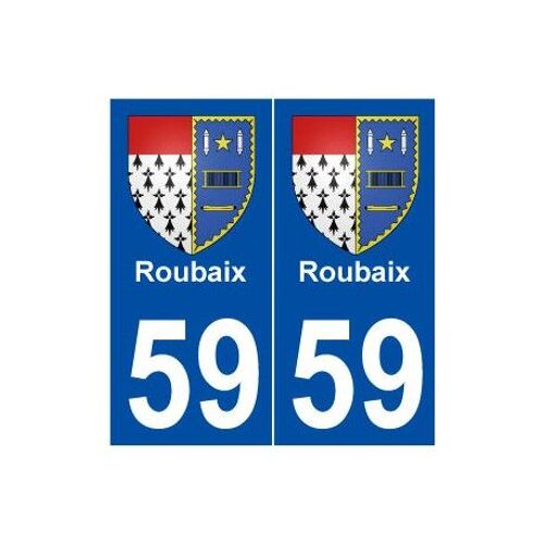 59 Roubaix Blason Autocollant Plaque Stickers Ville - Couleur : Droits - Angles : Droits