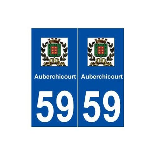 59 Auberchicourt Logo Autocollant Plaque Stickers Ville - Couleur : Droits - Angles : Droits