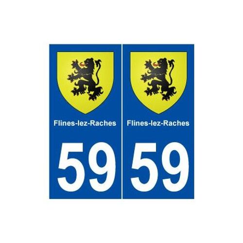 59 Flines-Lez-Raches Blason Autocollant Plaque Stickers Ville - Couleur : Droits - Angles : Droits