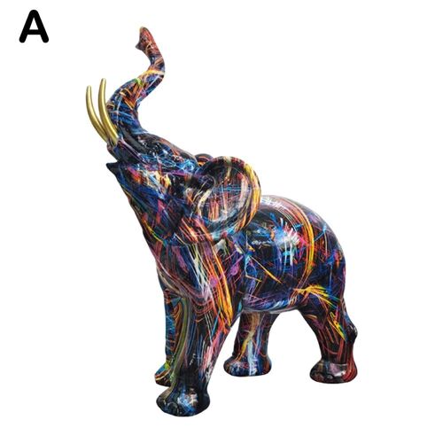 Peinture d'éléphant colorée avec Graffiti, Sculpture en résine, artisanat de bureau, maison, porche, décoration artistique, création H1r5