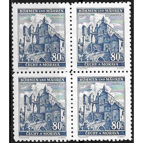 Tchécoslovaquie, Occupation Allemande, Bohème Moravie 1940, Très Beau Mini-Bloc 4 Timbres Neufs** Luxe Yvert 48 Château De Pernstyn.