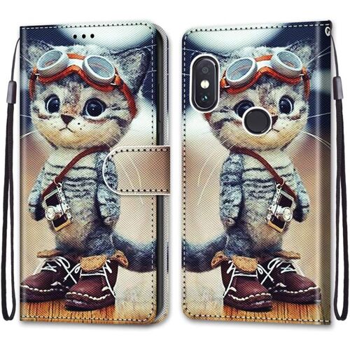 Coque Pour Xiaomi Redmi Note 5 Pro, Etui En Cuir Pu Portefeuille Housse Coque Avec 360 Degres Silicone Antichoc Protection Cover Cuir Pochette Magnetique Und Flip Bequille (Chat 1)